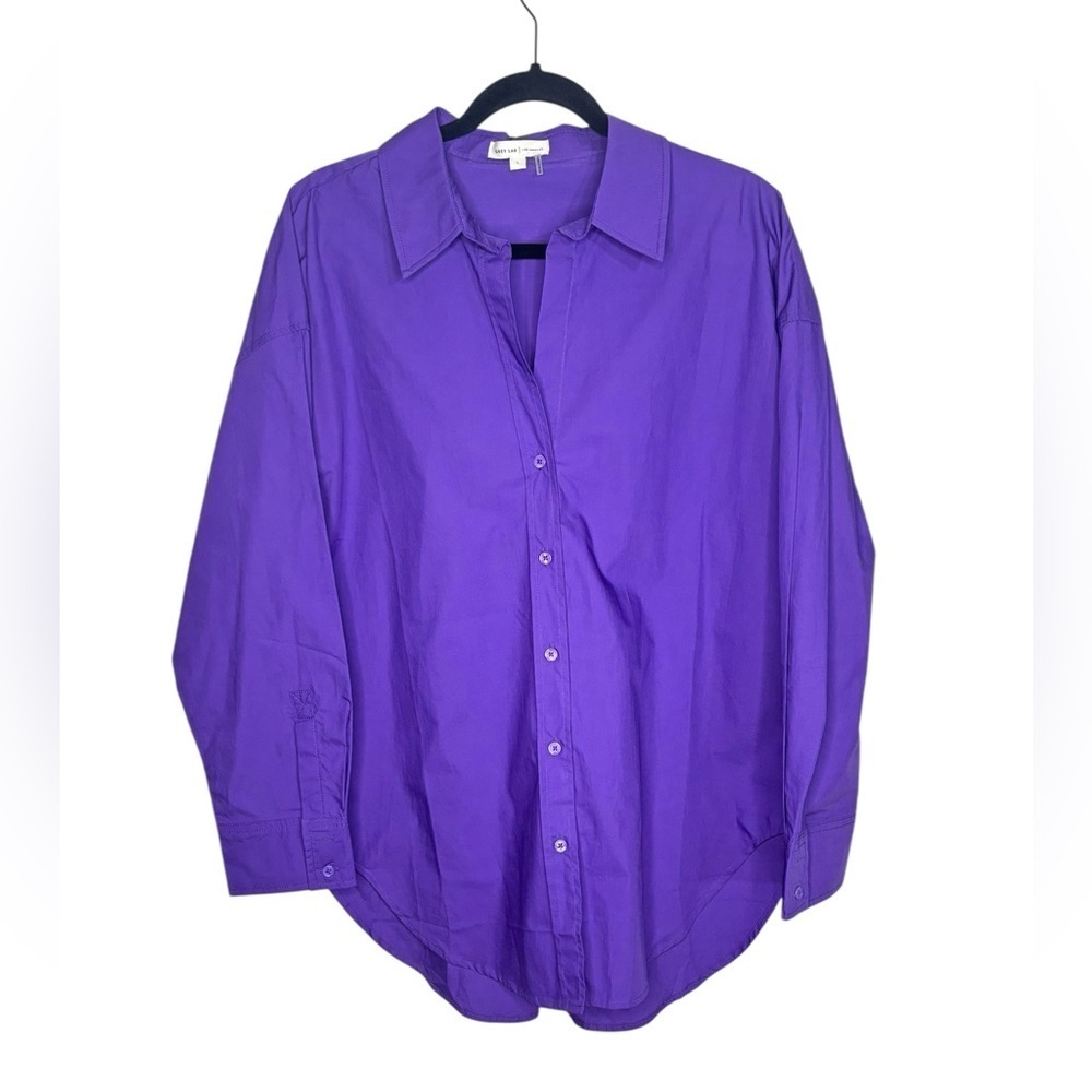 Grey Lab Oversized Purple Cotton Button Up Long Sleeve Blouse Size Large